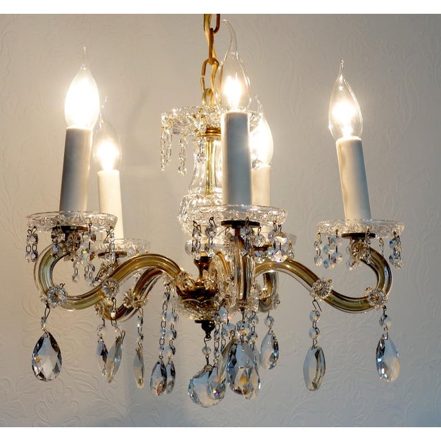 Brass-Lead Crystal Five-Light Chandelier from H.Richter, 1960s For Sale - Image 10 of 13