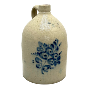 Very Nice Blue Floral Decorated 1870s Antique American 2 Gallon Size Stoneware Jug in Excellent Condition
