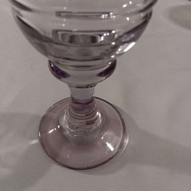Contemporary 1990s Libbey Sirrus Water Goblets - Purple/Lavender Base With Clear Glass Swirl/Spiral Pattern on Top- Set of 6 For Sale - Image 3 of 7