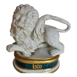 Blanc De Chine Porcelain Leo Lion on Painted Malachite Base by Mangami Italy 1960s