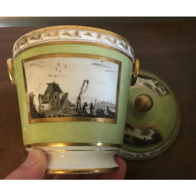 1800 Antique Paris Porcelain Sucrier Decorated with en Grisaille Landscape For Sale - Image 12 of 13