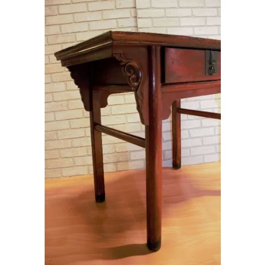Antique Country-Style Chinese Red Lacquer Altar Desk For Sale In Chicago - Image 6 of 11