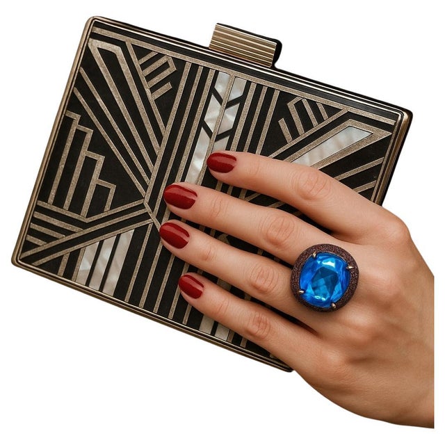 Stone Bochic “Orient” Vintage London Blue Topaz & Orange Sapphire Ring, 18K Gold & Silver For Sale - Image 7 of 15