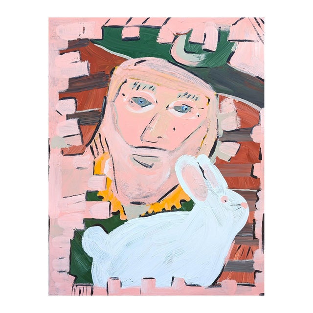 Contemporary pink, green, and yellow toned figurative abstract by Houston based artist Matthew Reeves. The work features...