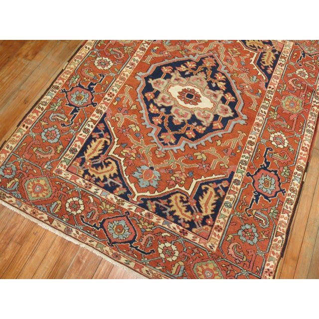 An extraordinary, authentic early 20th century Connoisseur caliber Persian Heriz Serapi rug with classic medallion and...