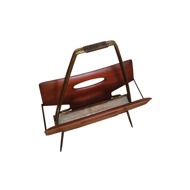 Beautiful 1950s magazine rack in rosewood and brass, in perfect condition