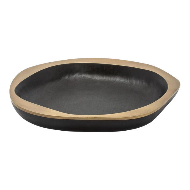 Bowl in Black Oak With Bronze Patina Brass Details by R&y Augousti For Sale