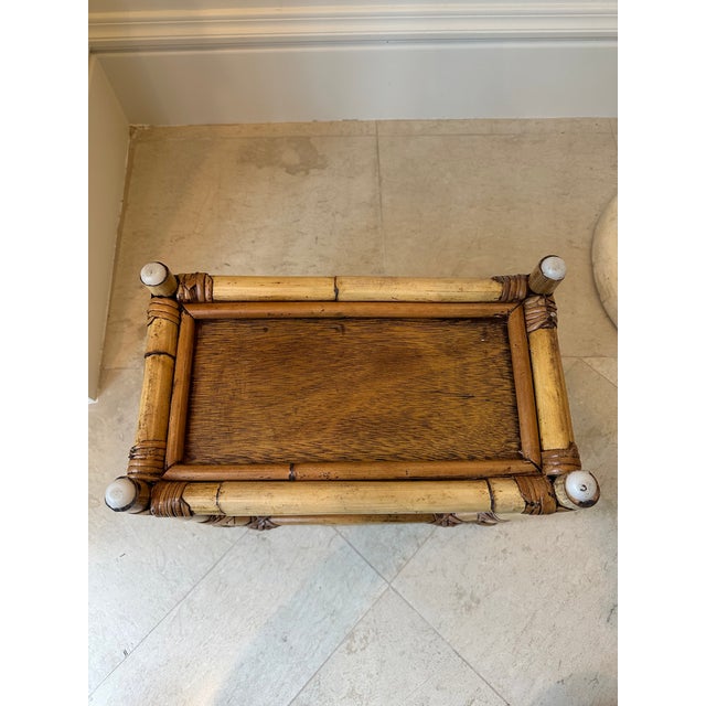 Wood Vintage French Rattan and Cane Small Table For Sale - Image 7 of 16
