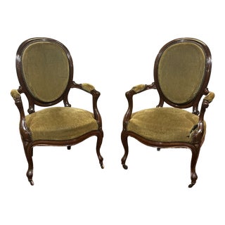 19th-Century Napoleon III Mahogany Armchairs, Set of 2 For Sale
