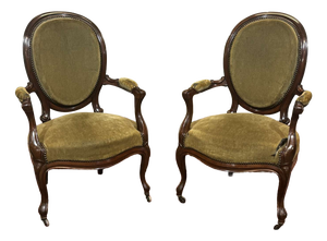 19th-Century Napoleon III Mahogany Armchairs, Set of 2