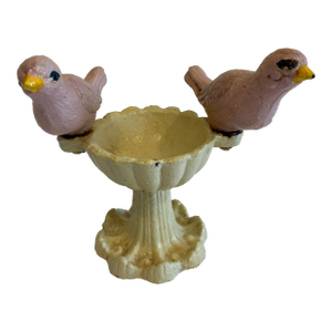 Vintage Cast Iron Bird Feeder Decor With Pink Birds on Pedestal Base