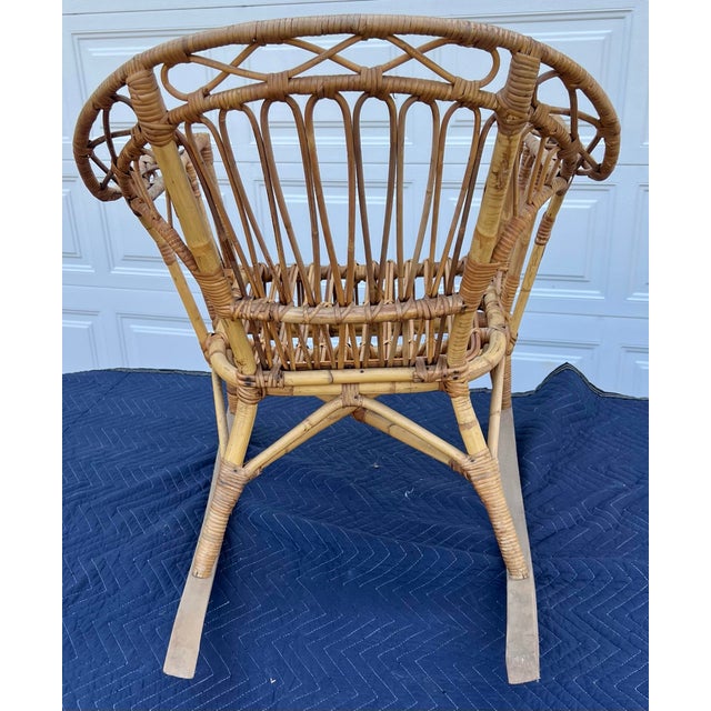 Vintage Franco Albini Style Safari Bent Rattan Rocking Chair For Sale - Image 4 of 10