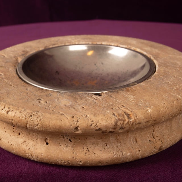 Round Italian Travertine Ashtray with Removable Metal Dish, 1970 For Sale - Image 11 of 12