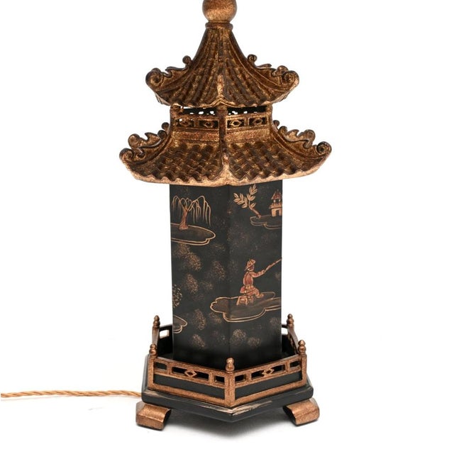 Antique Chinoiserie Oriental Lacquered Table Lamps, 1970s, Set of 2 For Sale - Image 9 of 14
