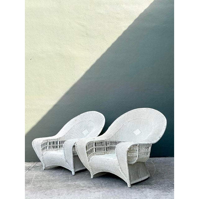 Vintage Woven Rattan Bar Harbour Lounge Chairs - A Pair For Sale In West Palm - Image 6 of 12