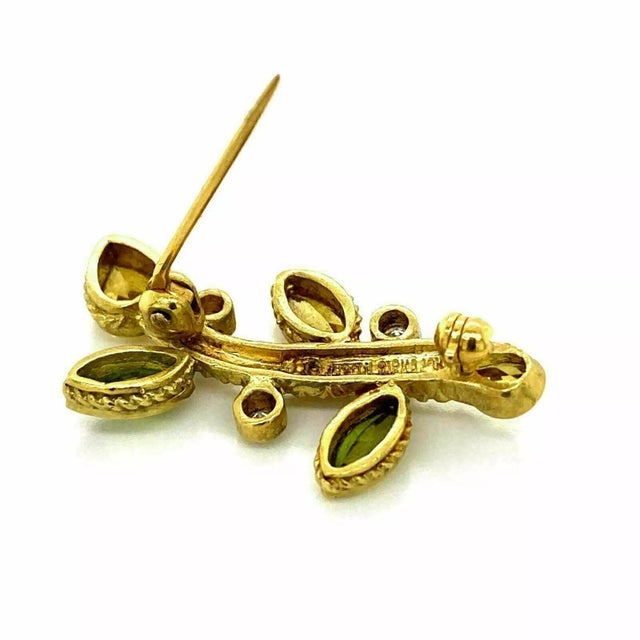 Late 20th Century Judith Ripka Diamond & Gems 18k Yellow Gold Leaf Stem Brooch For Sale - Image 5 of 7