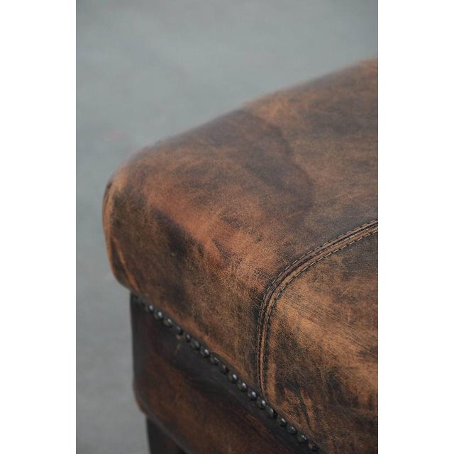 Vintage Brown Sheepskin Ottoman For Sale - Image 10 of 11