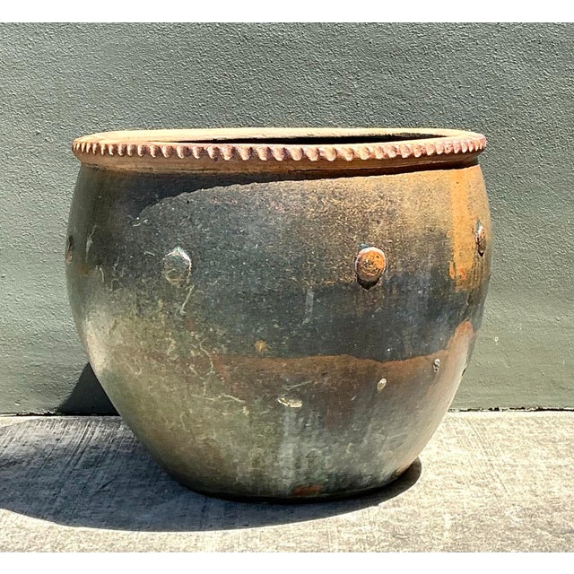 Vintage Monumental Glazed Ceramic Planter For Sale - Image 9 of 12