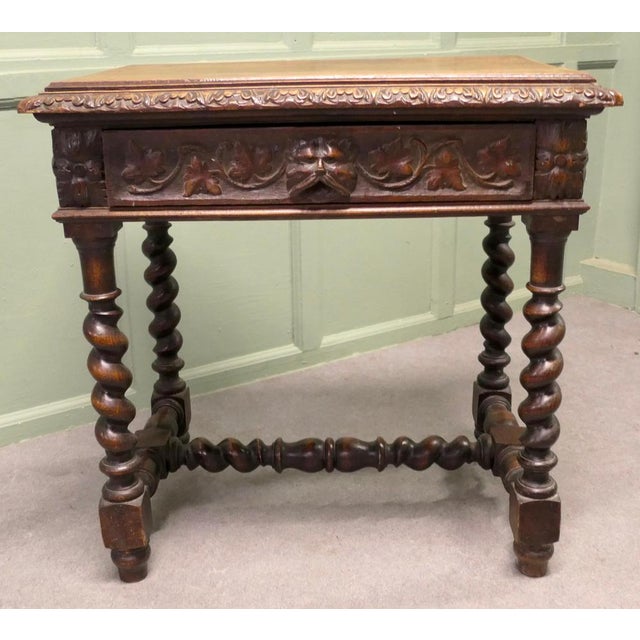 Gothic Carved Oak Writing Table For Sale - Image 4 of 9