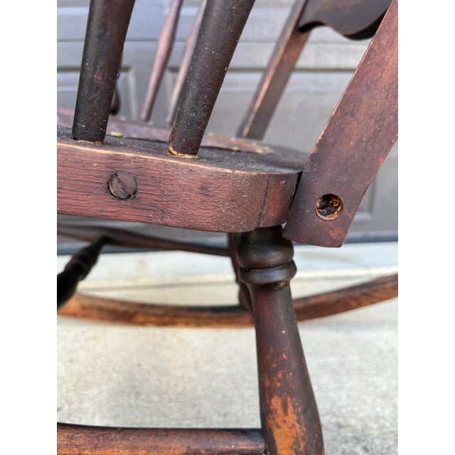 Late 19th Century Antique Stamped Leather Seat Rocking Chair For Sale In Cleveland - Image 6 of 8