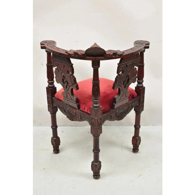 Late 20th Century Reproduction Italian Renaissance Style Mahogany Corner Side Chair W/ Carved Face For Sale - Image 11 of 12