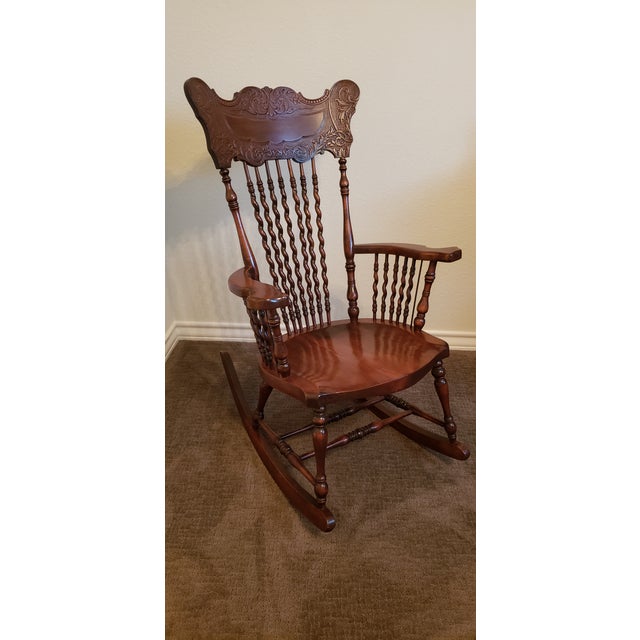 19th Century Carved Mahogany Twist Spindle Rocking Chair Chairish