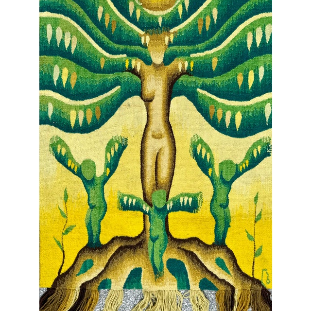 Art Deco Hand Woven Wool Tapestry Feminist Textile Art Wall Hanging Judy Chicago Homage, c.1970's For Sale - Image 3 of 11