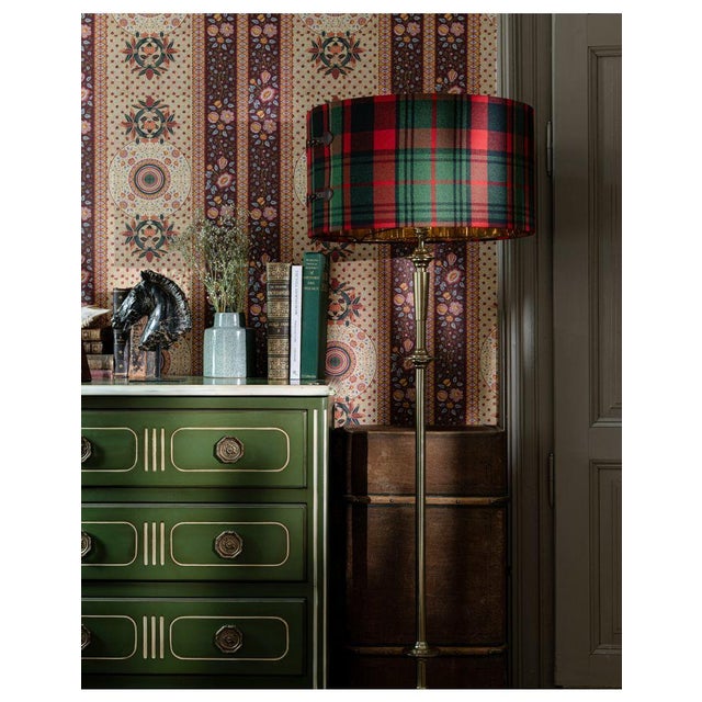 Mind the Gap Tyrolean Plaid Wool Leather Buckles Lampshade, Medium For Sale - Image 6 of 6