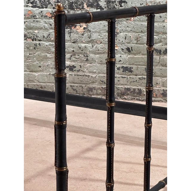 1950s Jacques Adnet Hermes Leather and Brass Full Size Bed Frame, France 1950 For Sale - Image 5 of 13