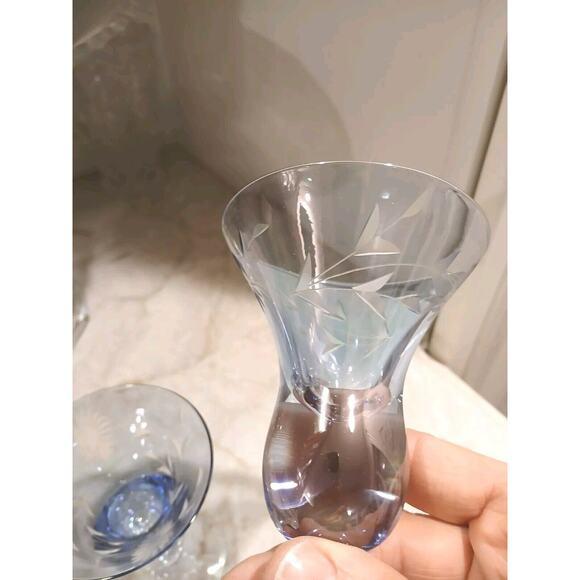 1960s Mid Century Modern Murano Etched Cocktail Cordial Glasses 5" Blue Barware Hand Blown Floral - a Pair For Sale - Image 14 of 16