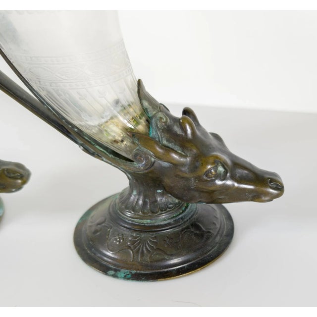 19th Century Near Pair of Bronze and Glass Deer Form Cornucopia Vases For Sale - Image 9 of 12