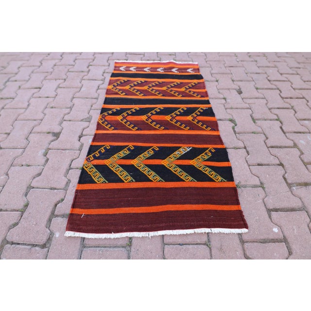 1960s Vintage Turkish Rustic Style Southwestern Striped Design Ikat Kilim Rug For Sale - Image 13 of 13