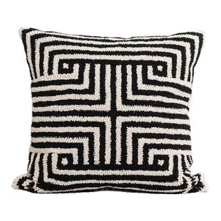 Minimalist Geometric Pillow With Black and White Checkered Weave, 19 Inches For Sale