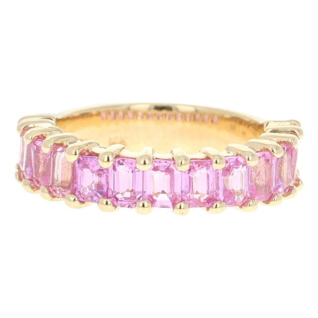 3.45 Carat Pink Sapphire Yellow Gold Ladies Band, Size 7 For Sale