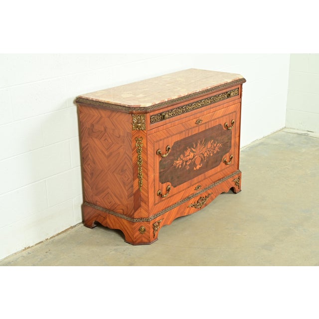 Paul Sormani Paul Sormani Style French Regency Louis XVI Kingwood Inlaid Marquetry Marble Top Commode With Mounted Gilt Bronze Ormolu For Sale - Image 4 of 18