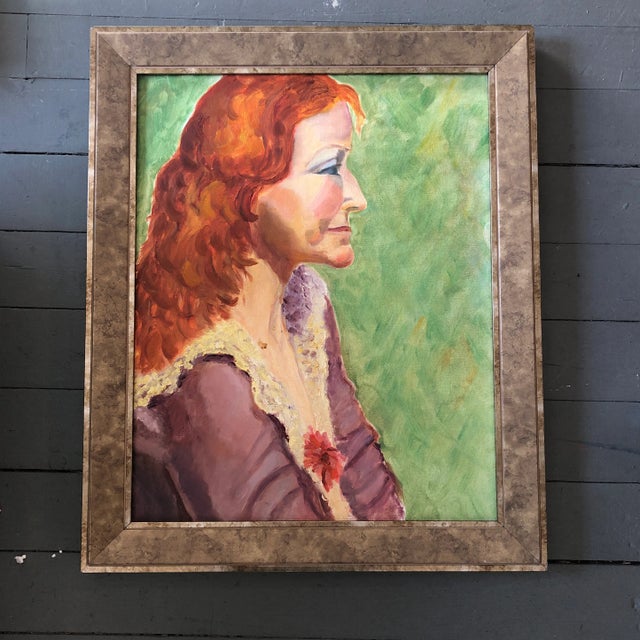 Vintage 1970’s Female Portrait Painting Framed For Sale In Philadelphia - Image 6 of 6