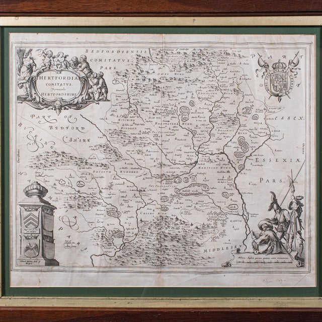 Antique County Map, Hertfordshire, Dutch, Framed Cartography, Blaeu, Carolean For Sale - Image 4 of 12