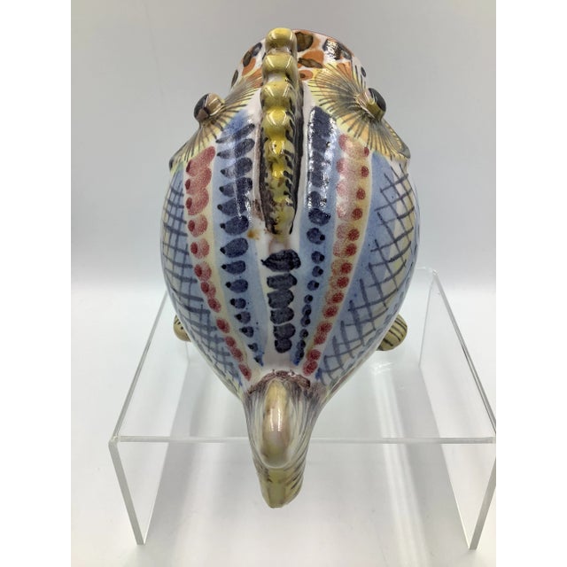 1980s Vintage Vietri Italy Signed Ceramic Colorful Painted Fish With Open Mouth Ashtray For Sale - Image 5 of 9