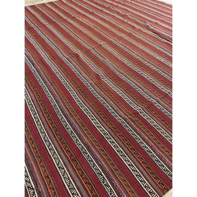 1950s 1950s Vintage Multi Red Stripe Modern Flatweave Decorative Turkish Kilim Rug For Sale - Image 5 of 6