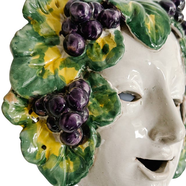 Vintage Italian Glazed Terracotta Bacchus Wall Mask For Sale In San Diego - Image 6 of 6