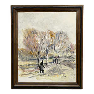 Alexander Michael Oil Painting of an Autumn Walk in a Park, 1969