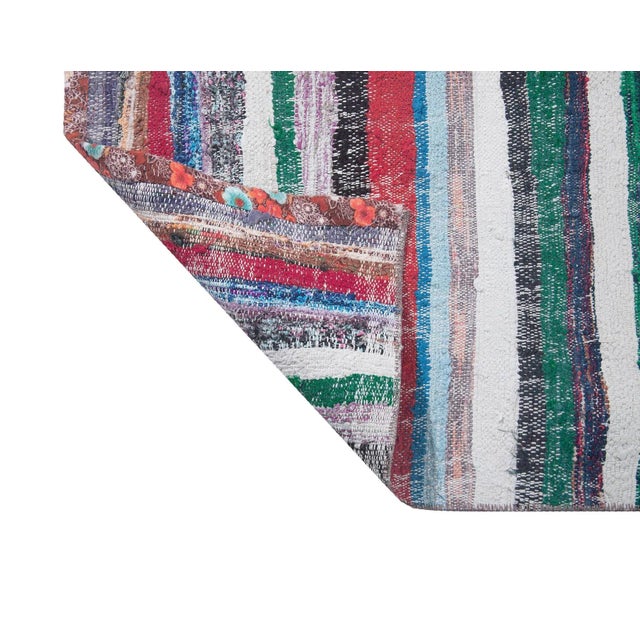 Mid 20th Century Colorful Vintage Striped Rag Runner For Sale - Image 5 of 6