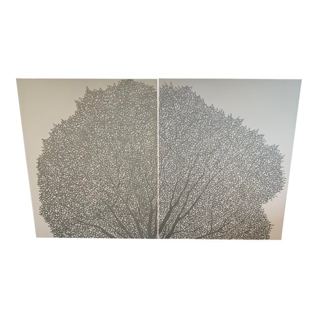 Pair of Silver Coral Canvases For Sale