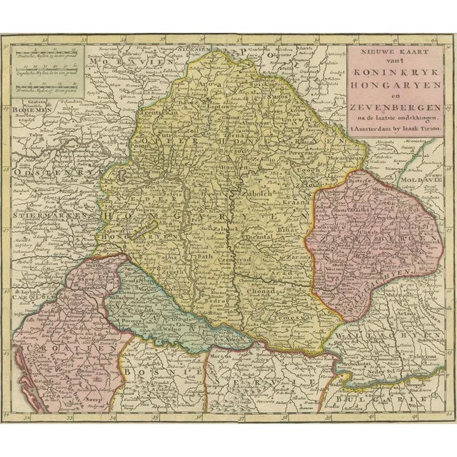 Paper Antique Map of Hungary and Transylvania by Isaac Tirion, 1740 For Sale - Image 7 of 10