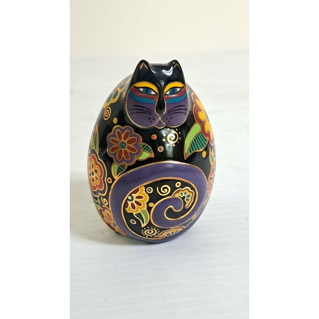 Japanese 1996 Laurel Burch “Flowering Feline” Ceramic Cat With Japanese Washi Eggs For Sale - Image 3 of 11