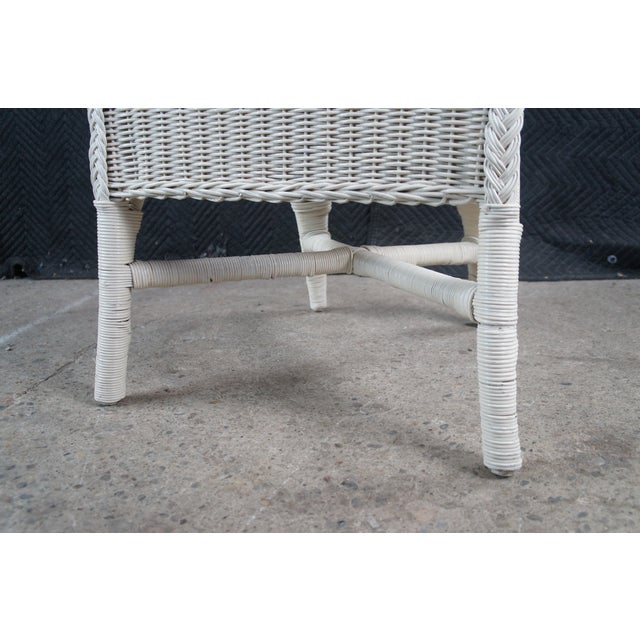 Late 20th Century 2 Wicker White Painted Boho Chic Cottage Farmhouse Patio Armchairs For Sale - Image 9 of 11