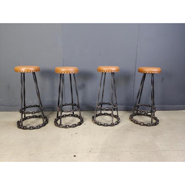Brutalist Chain Link Bar Stools, 1970s, Set of 4 For Sale - Image 9 of 11