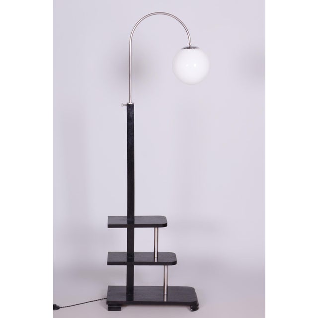 Glass Art Deco Floor Lamp in Oak & Chrome-Plated Steel, 1930s For Sale - Image 7 of 8