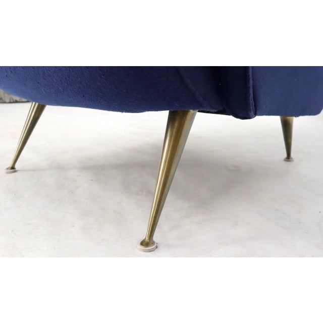 Blue New Navy Blue Upholstery Italian Mid-Century Modern Lounge Chair on Brass Legs For Sale - Image 8 of 12