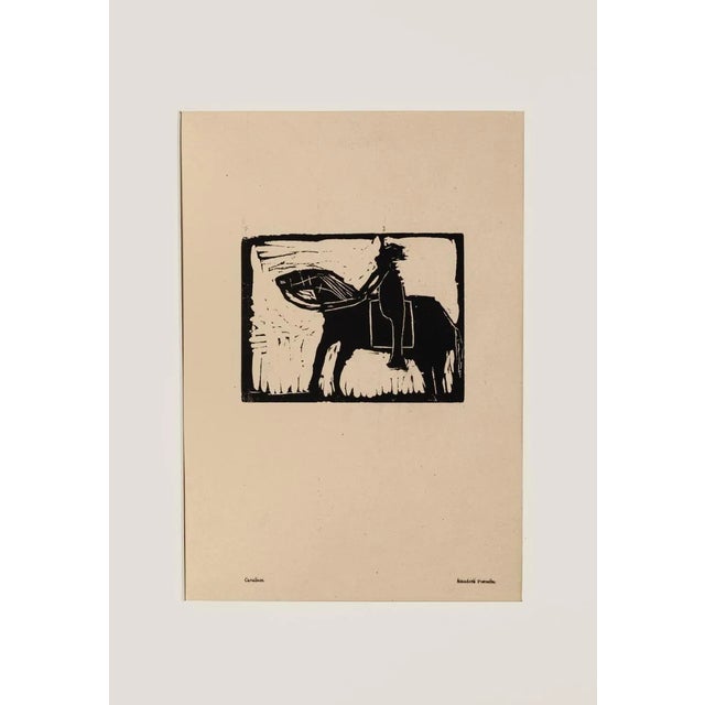 Knight - Original Woodcut Print by Amadore Porcella - Early 20th Century Early 20th Century For Sale